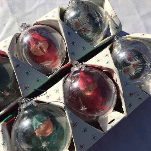 Vtg Jewel Brite Plastic Diorama Christmas Ornaments Pixie Elves 60s Lot 10 Decor - Picture 16 of 16